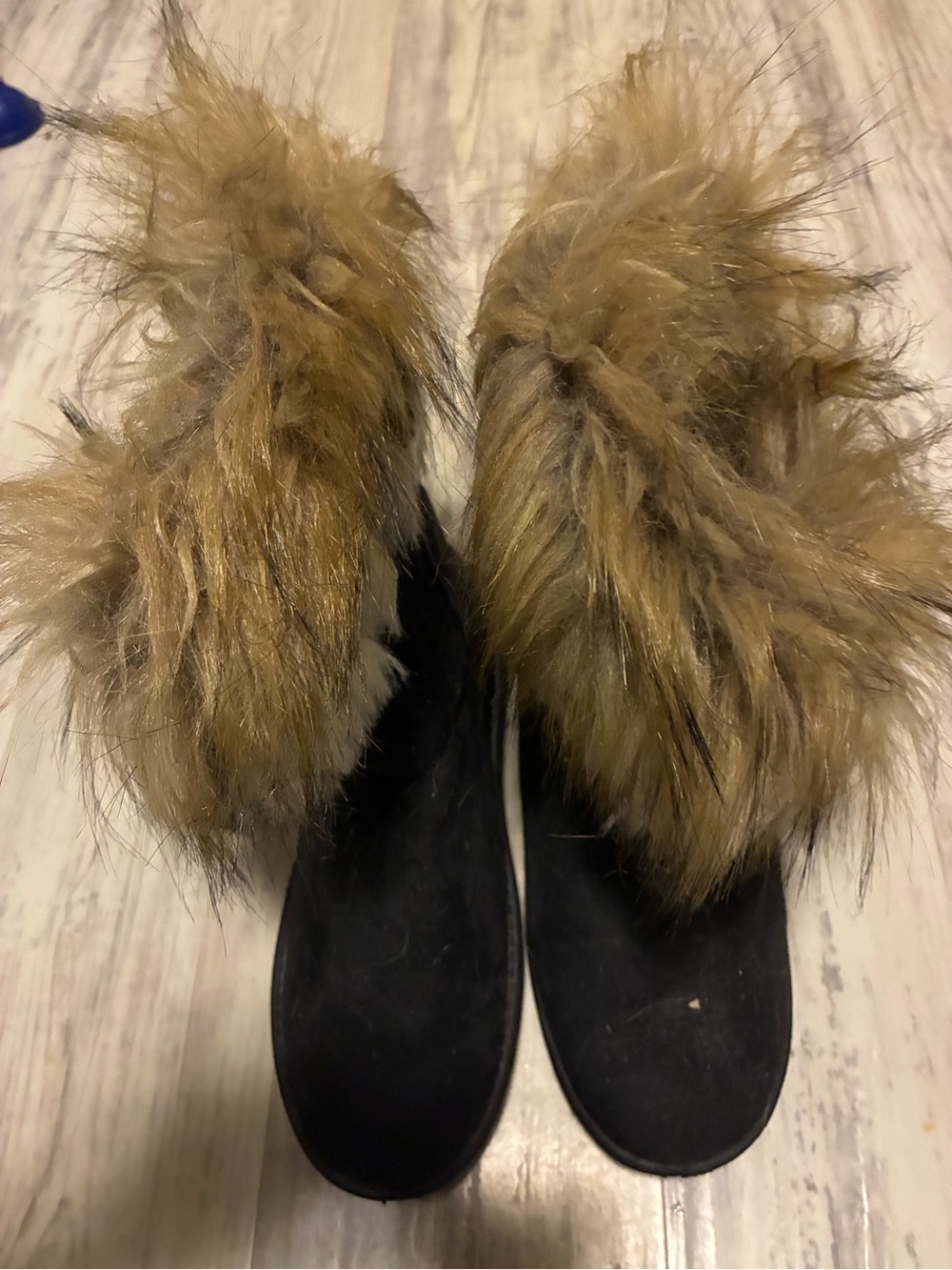 Faux Fur Trim Black Winter Boots